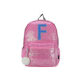 Pink junior student sequin backpack with Letter F