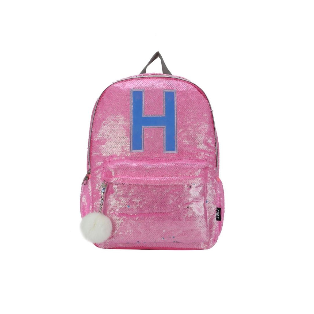Pink junior student sequin backpack with Letter H