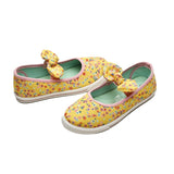 Yellow Flowers Front Bow Kids Ballet Flats