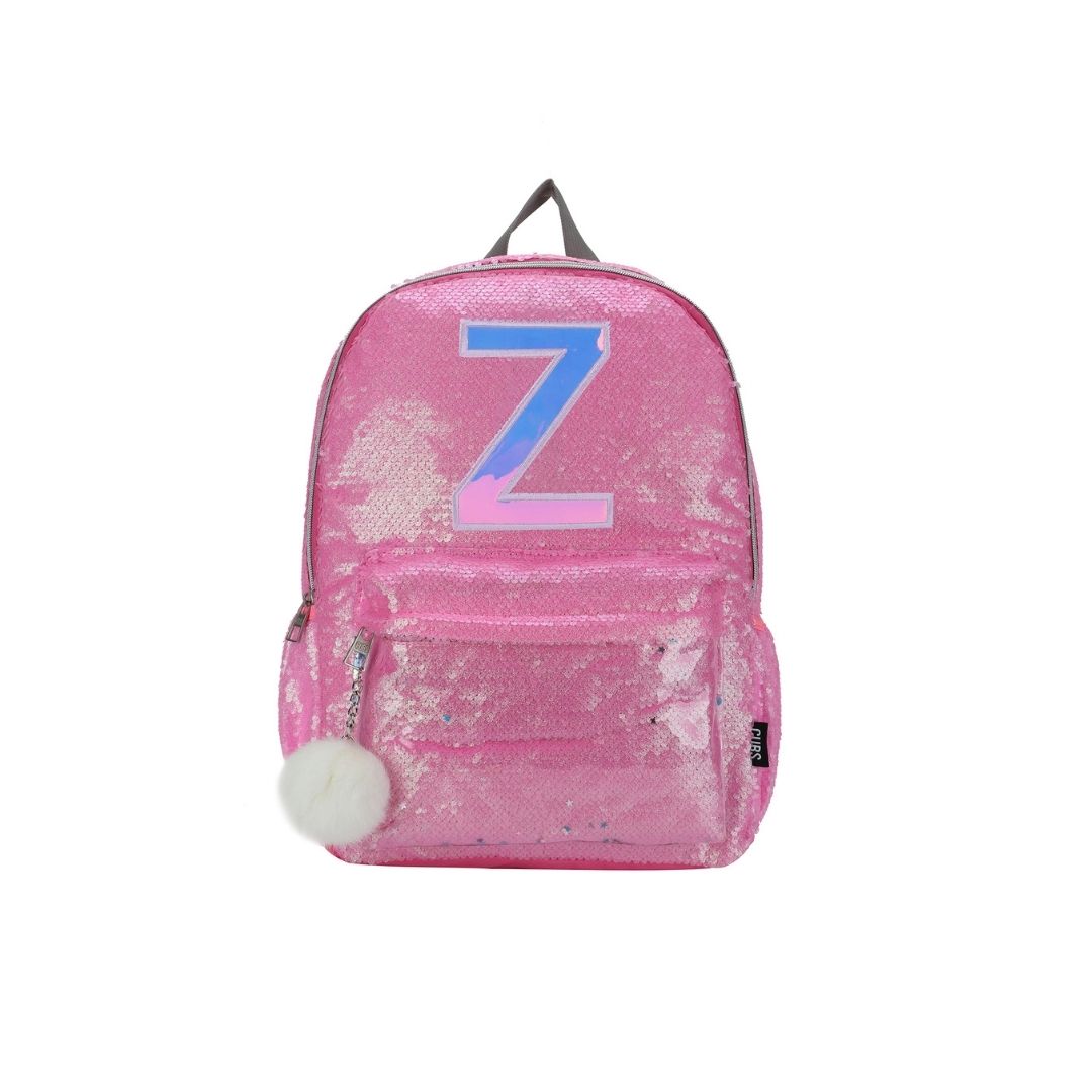 Pink junior student sequin backpack with Letter Z