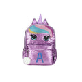 Cute purple Unicorn junior student sequin backpack with Letter A