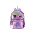 Cute purple Unicorn junior student sequin backpack with Letter F