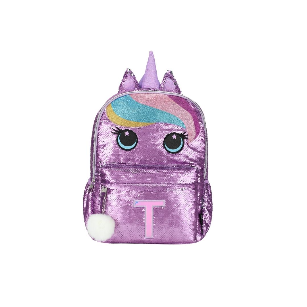 Cute Purple Unicorn Sequin Letter T
