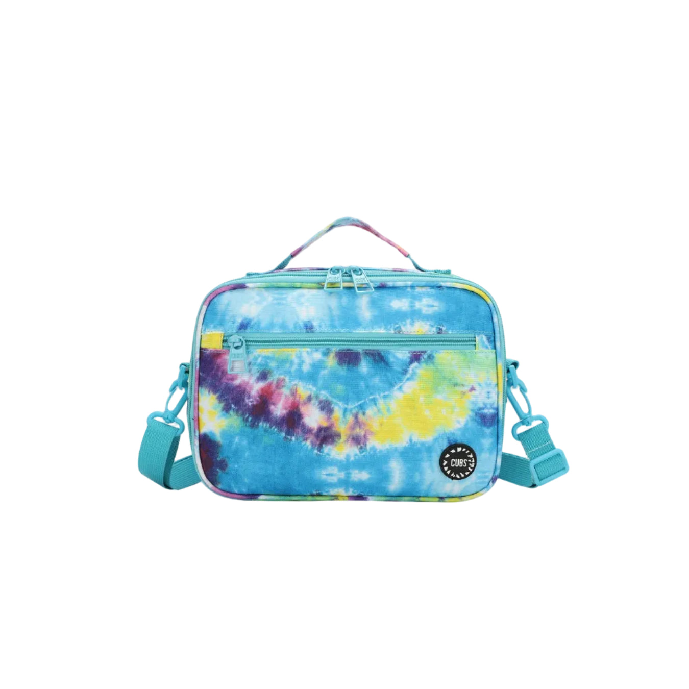 Tie Dye Purple And Turquoise cross body lunch bag