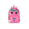 Cute Hot Pink Unicorn junior student sequin backpack with Letter T