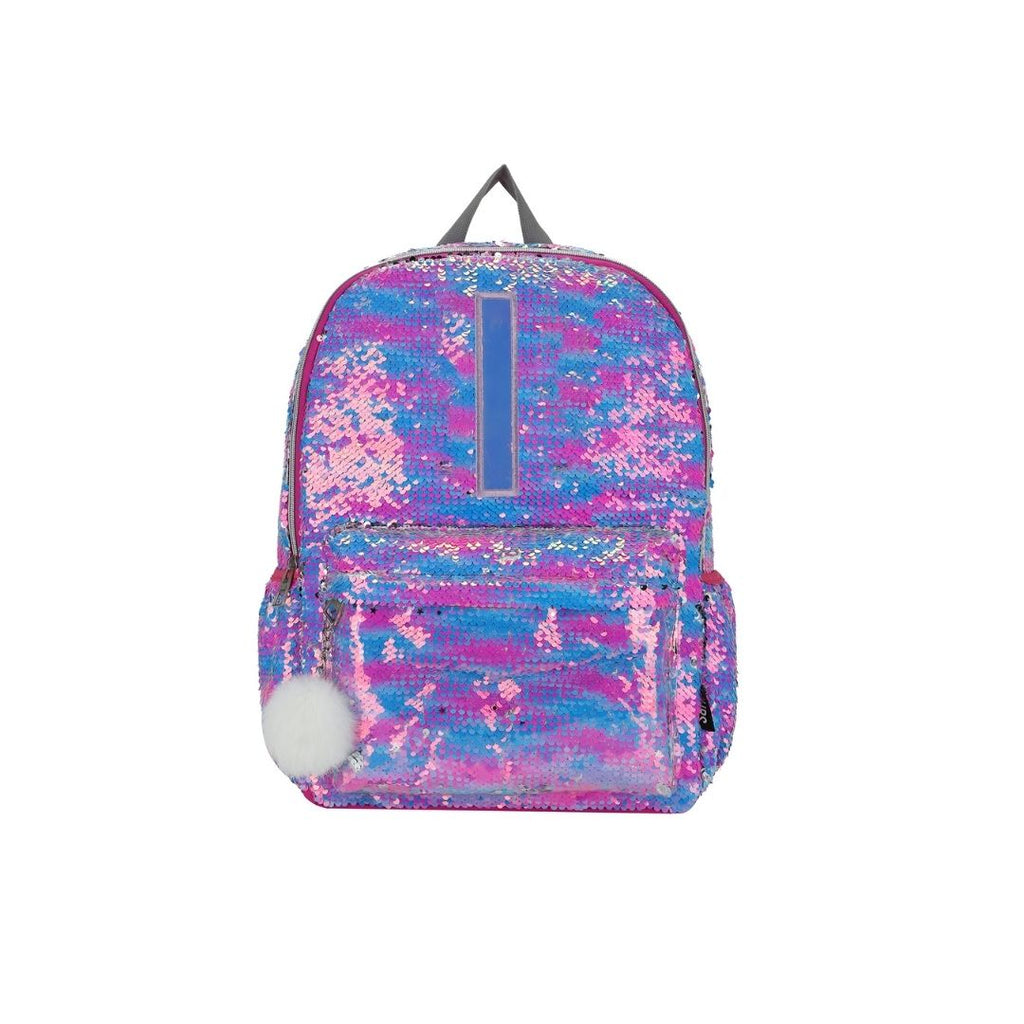 Multicolor junior student sequin backpack with letter I
