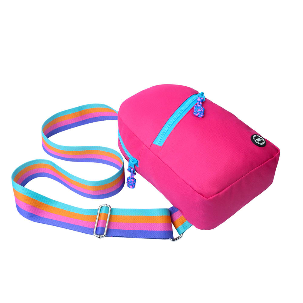 Fuchia/Baby Blue Sling Bag Zipper Pocket