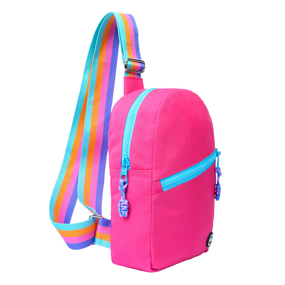 Fuchia/Baby Blue Sling Bag Zipper Pocket