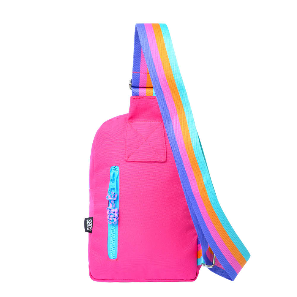 Fuchia/Baby Blue Sling Bag Zipper Pocket