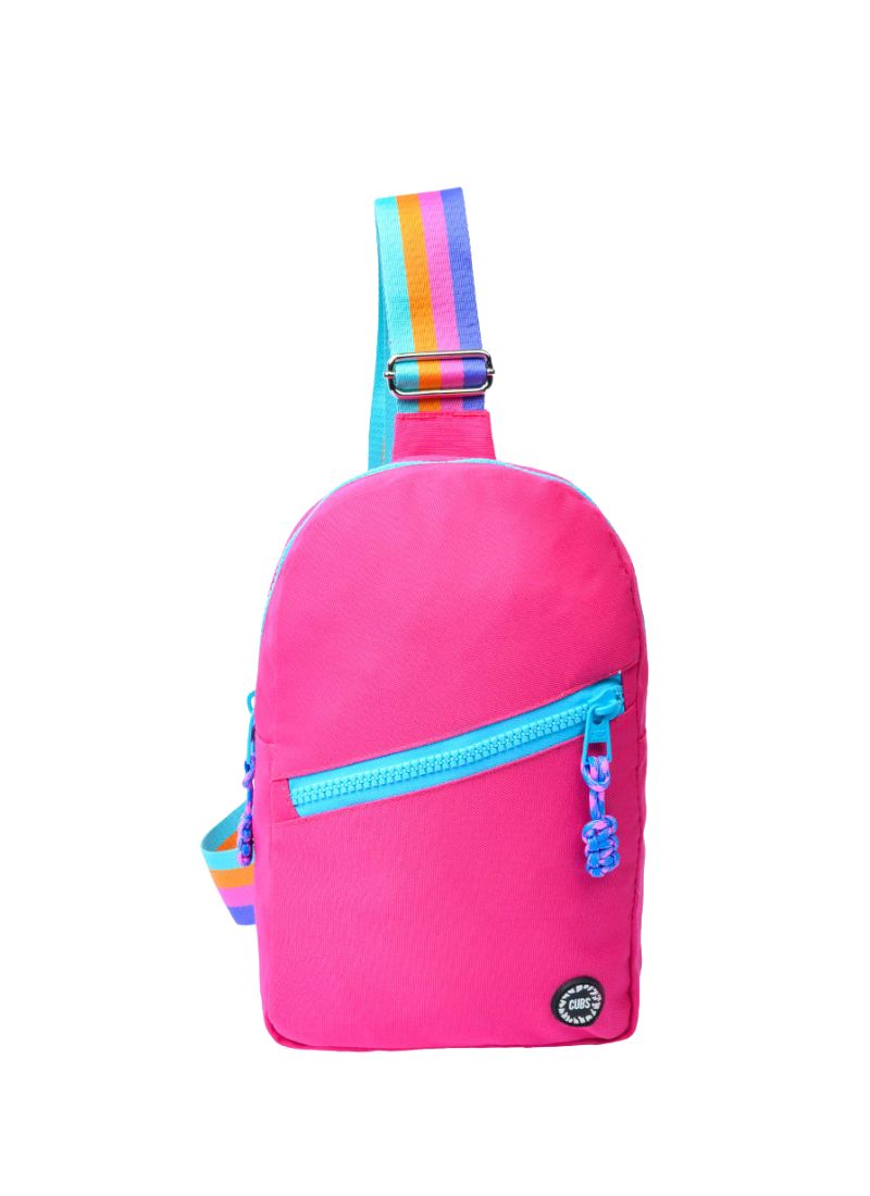 Fuchia/Baby Blue Sling Bag Zipper Pocket