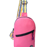Pink/Black Sling Front Zipper Crossbody Bag