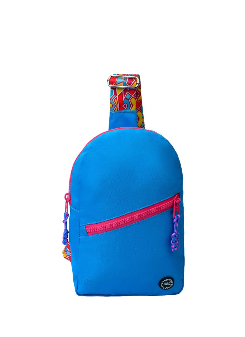 Blue/Fuchia Sling Bag Zipper Pocket