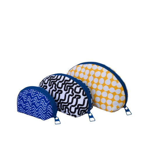 Blue Black and Yellow Make-Up Round Bags