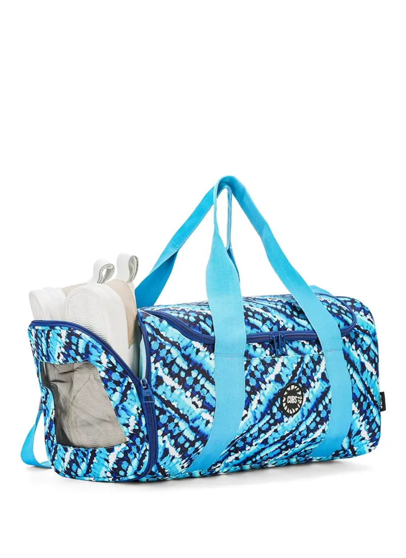 Water Color Turquoise Tie Dye Duffel Bag one Side Pocket