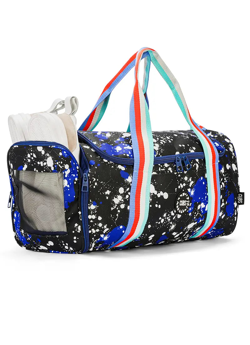 Blue Black Splashing Paint Duffel Bag one Side Pocket