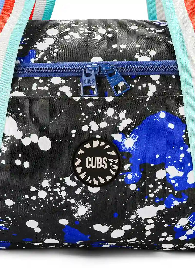 Blue Black Splashing Paint Duffel Bag one Side Pocket