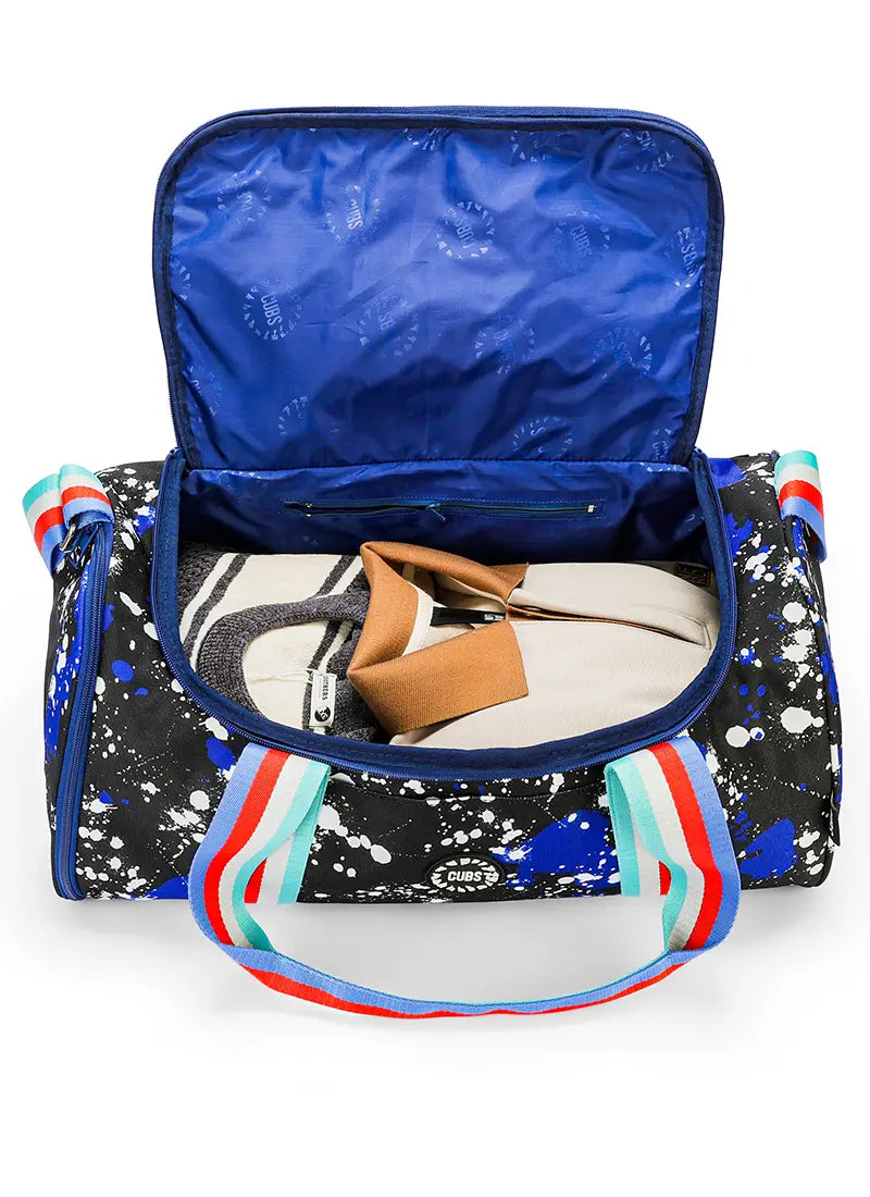Blue Black Splashing Paint Duffel Bag one Side Pocket