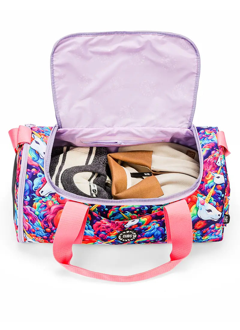 Rainbow Hair Unicorn Duffel Bag one Side Pocket