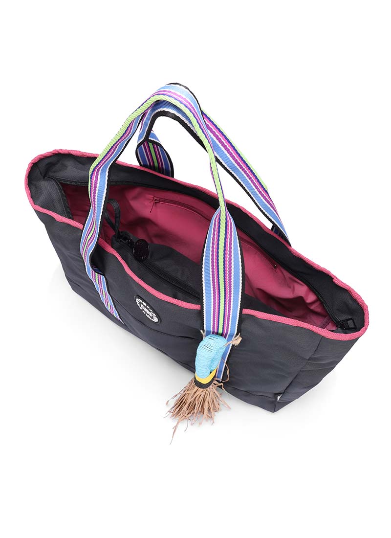 Black & Fuschia single Face Tote Bag