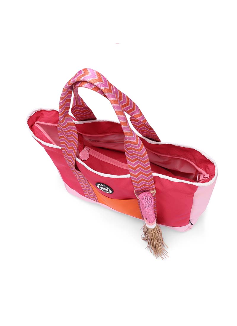 Fuschia & White single Face Tote Bag
