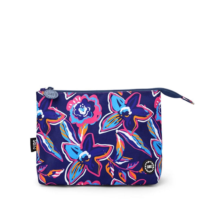 Navy Flowers Medium Pouch