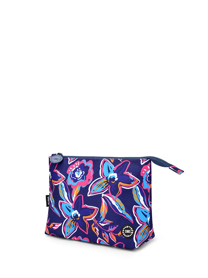 Navy Flowers Medium Pouch