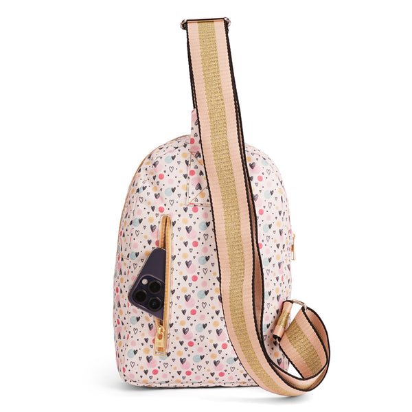 Hearts & Circles Sling Front Zipper Crossbody Bag