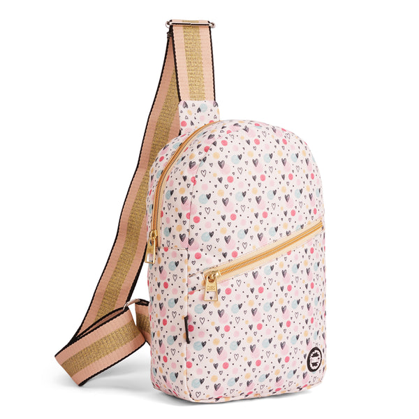 Hearts & Circles Sling Front Zipper Crossbody Bag