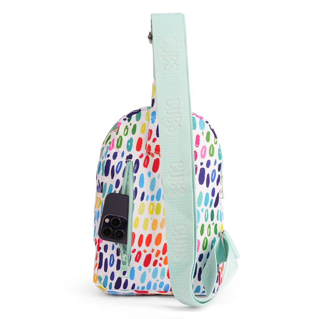 Multi-Color Drops Sling Front Zipper Crossbody Bag