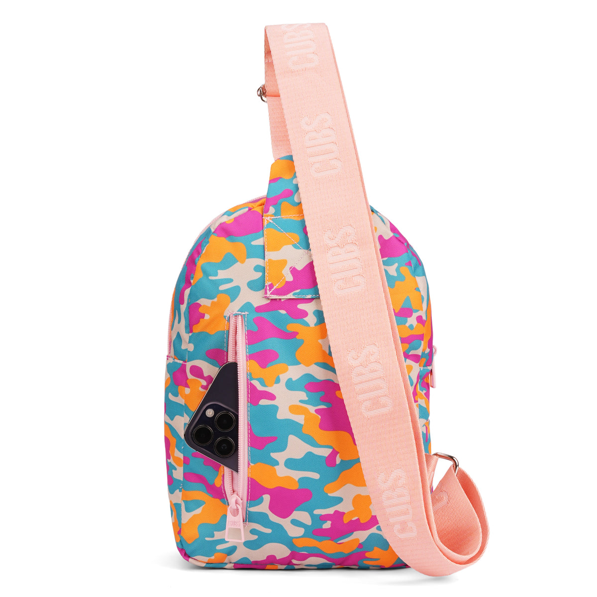 Camo Girl Sling Front Zipper Crossbody Bag