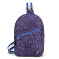 White In Blue Sling Front Zipper Crossbody Bag