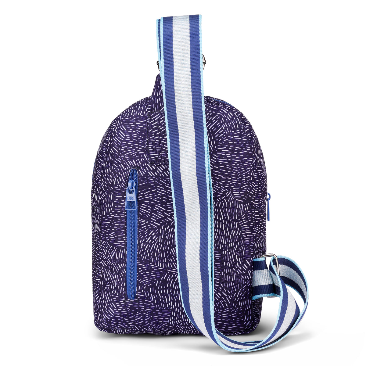 White In Blue Sling Front Zipper Crossbody Bag