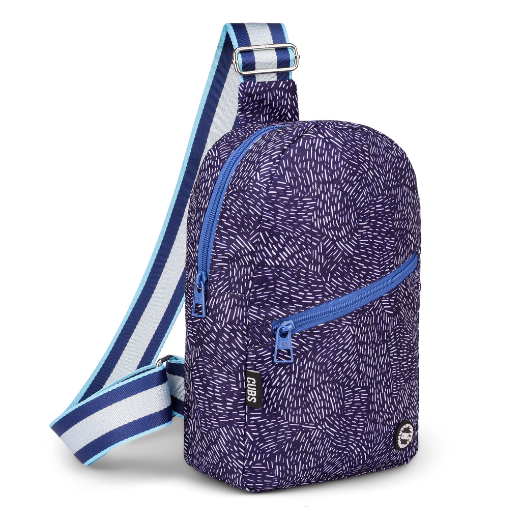 White In Blue Sling Front Zipper Crossbody Bag