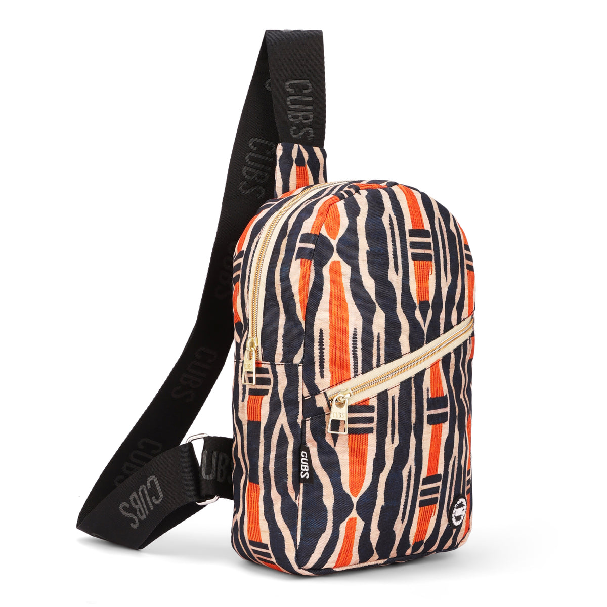 Black & Orange Sling Front Zipper Crossbody Bag