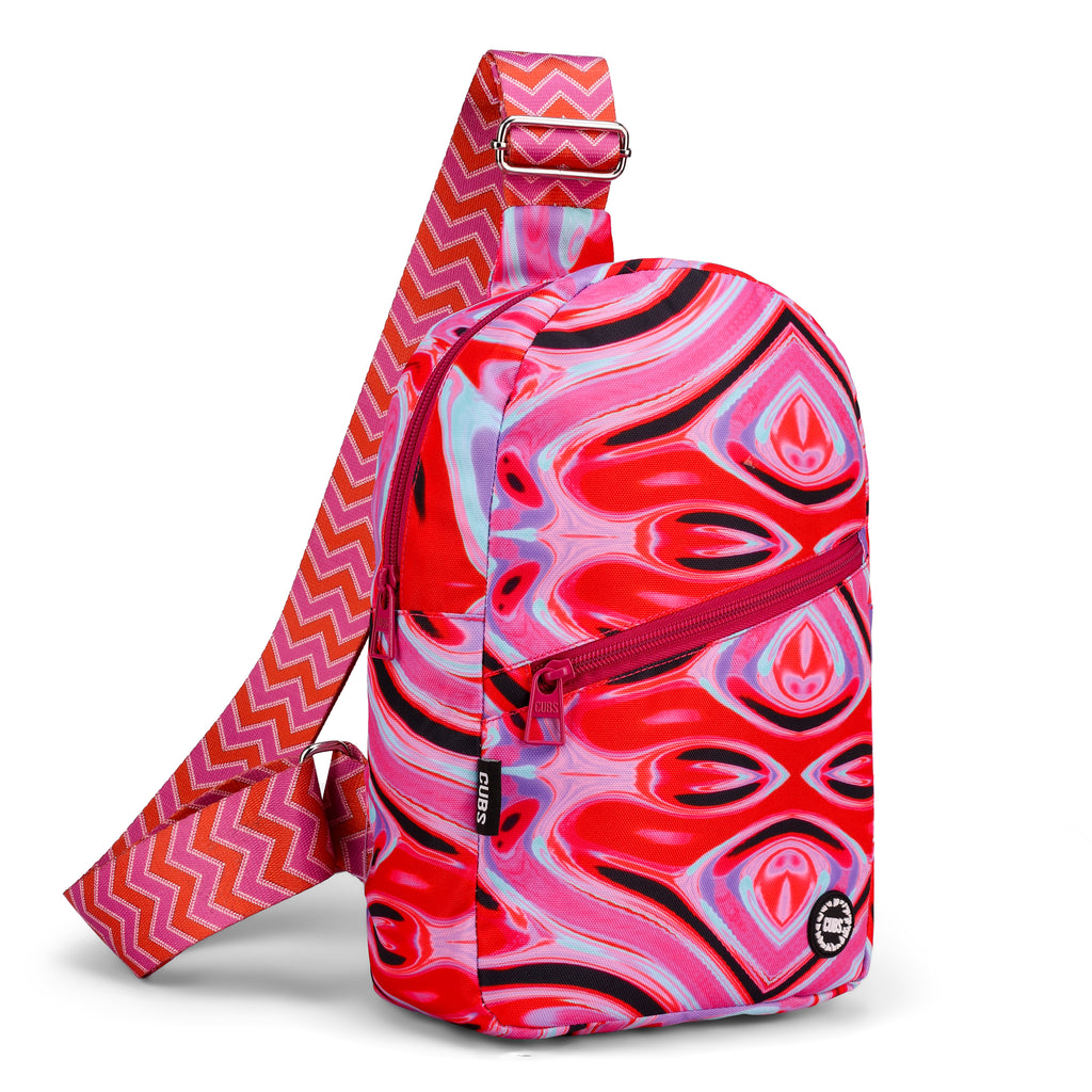 Orange Psychedelic Sling Front Zipper Crossbody Bag