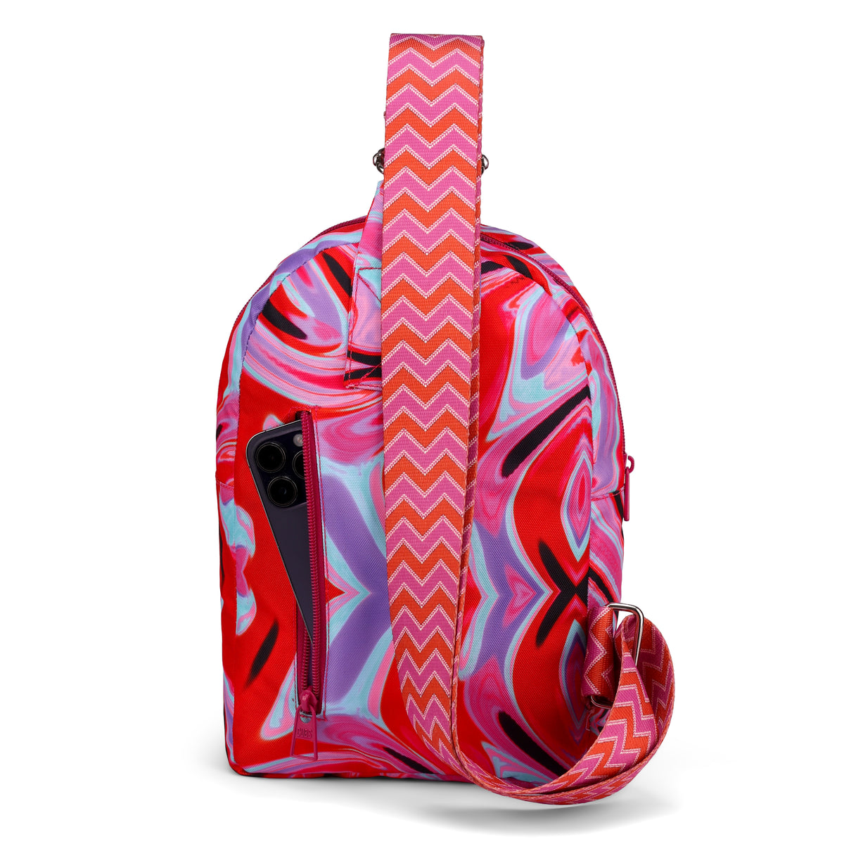 Orange Psychedelic Sling Front Zipper Crossbody Bag