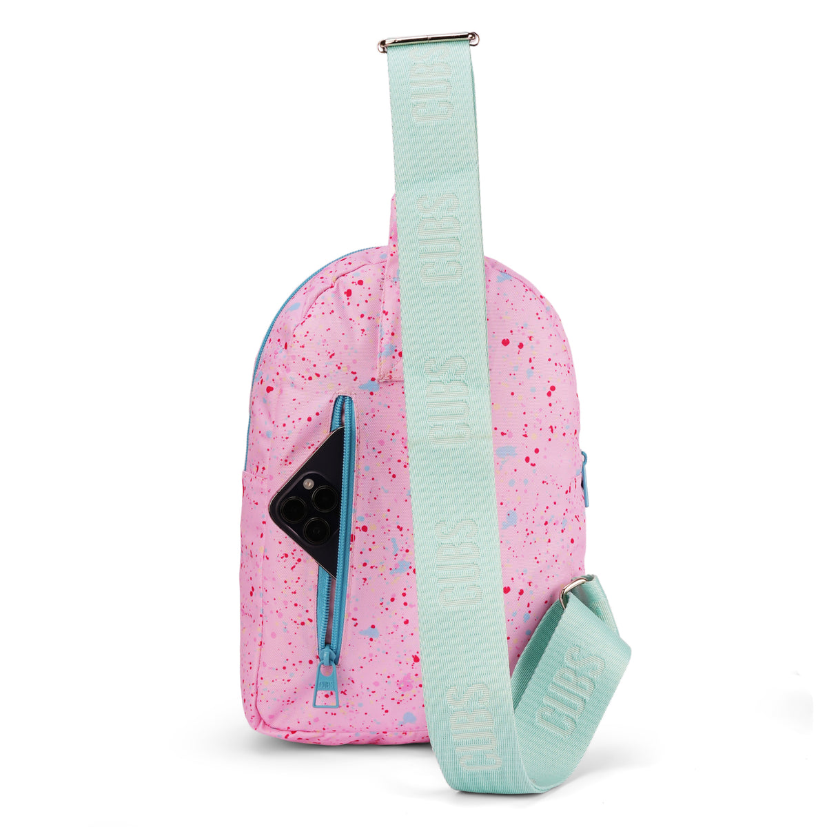 Pink Splashes Sling Front Zipper Crossbody Bag