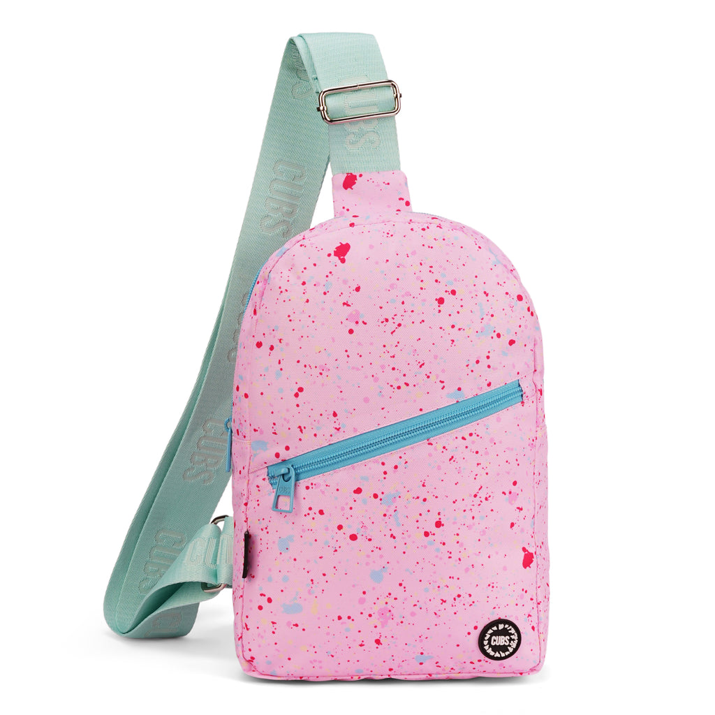 Pink Splashes Sling Front Zipper Crossbody Bag