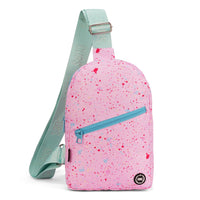 Pink Splashes Sling Front Zipper Crossbody Bag