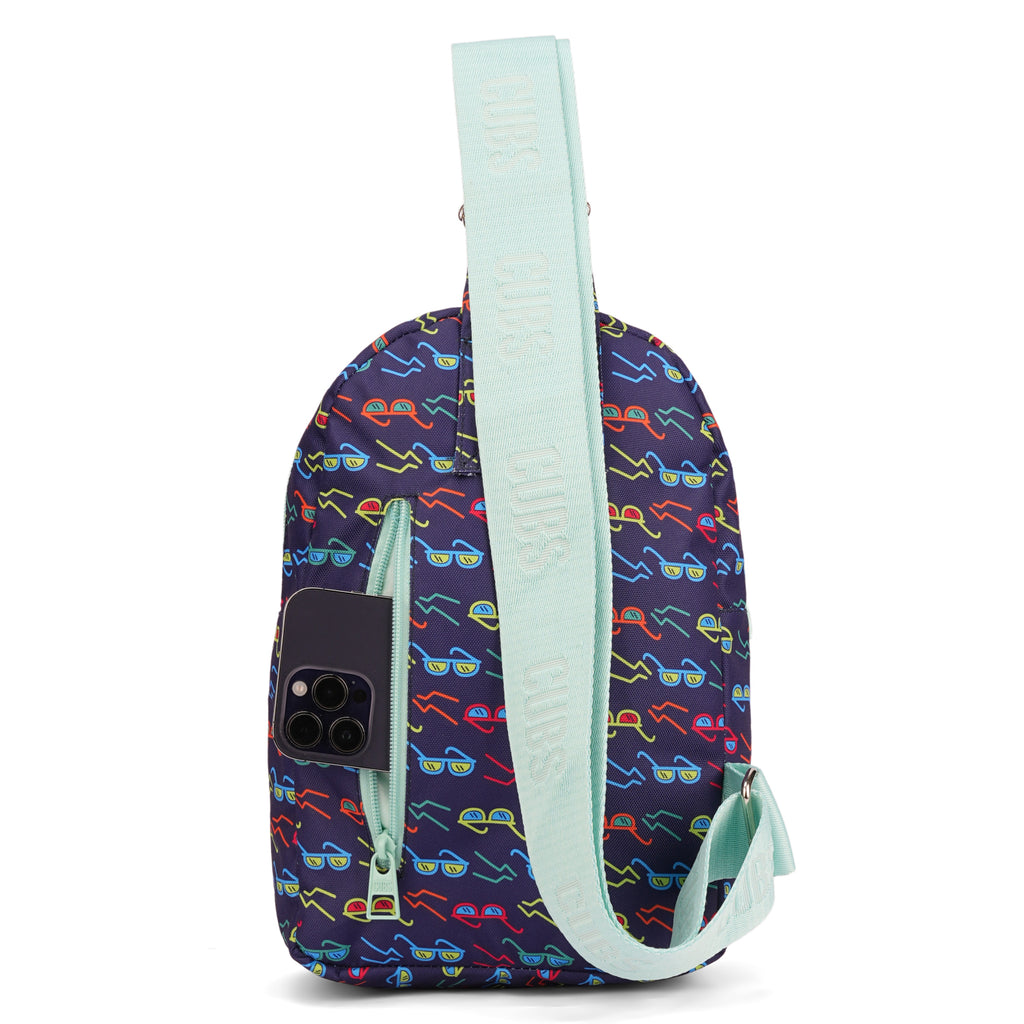 Glasses Sling Front Zipper Crossbody Bag