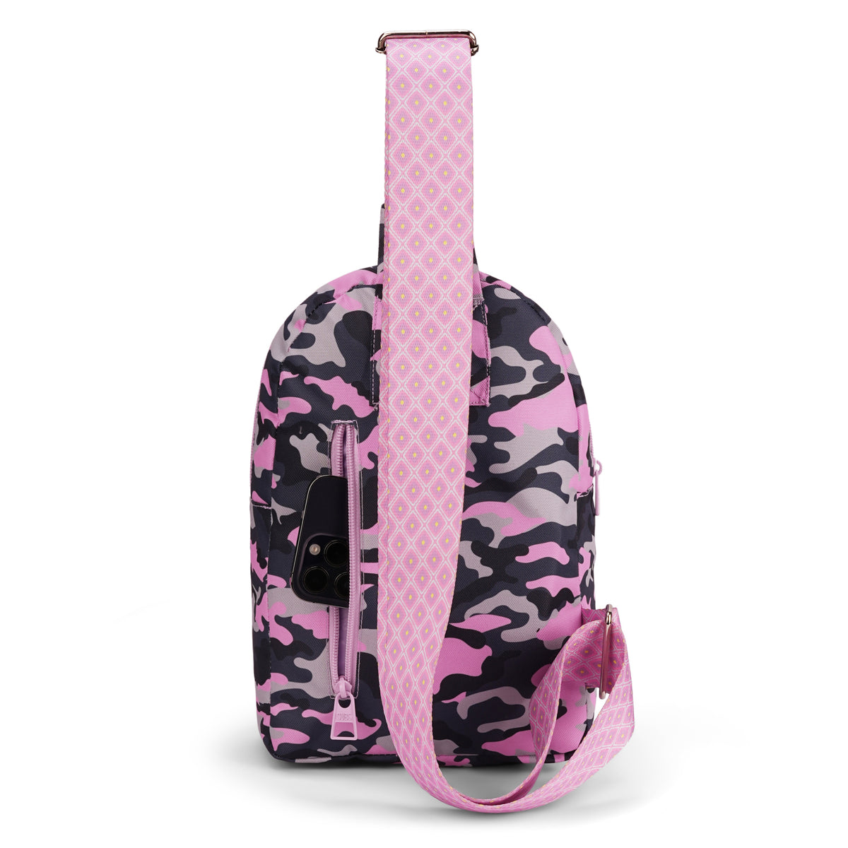 Grey Camo Sling Front Zipper Crossbody Bag