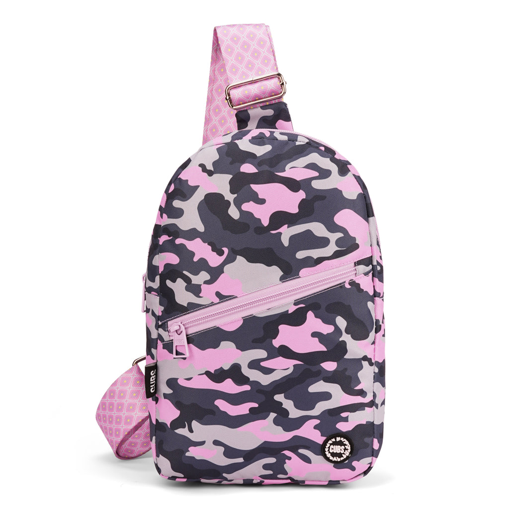 Grey Camo Sling Front Zipper Crossbody Bag