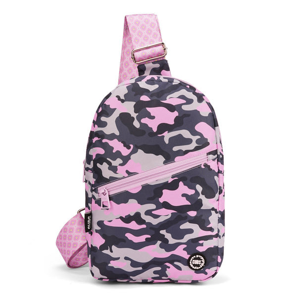 Grey Camo Sling Front Zipper Crossbody Bag