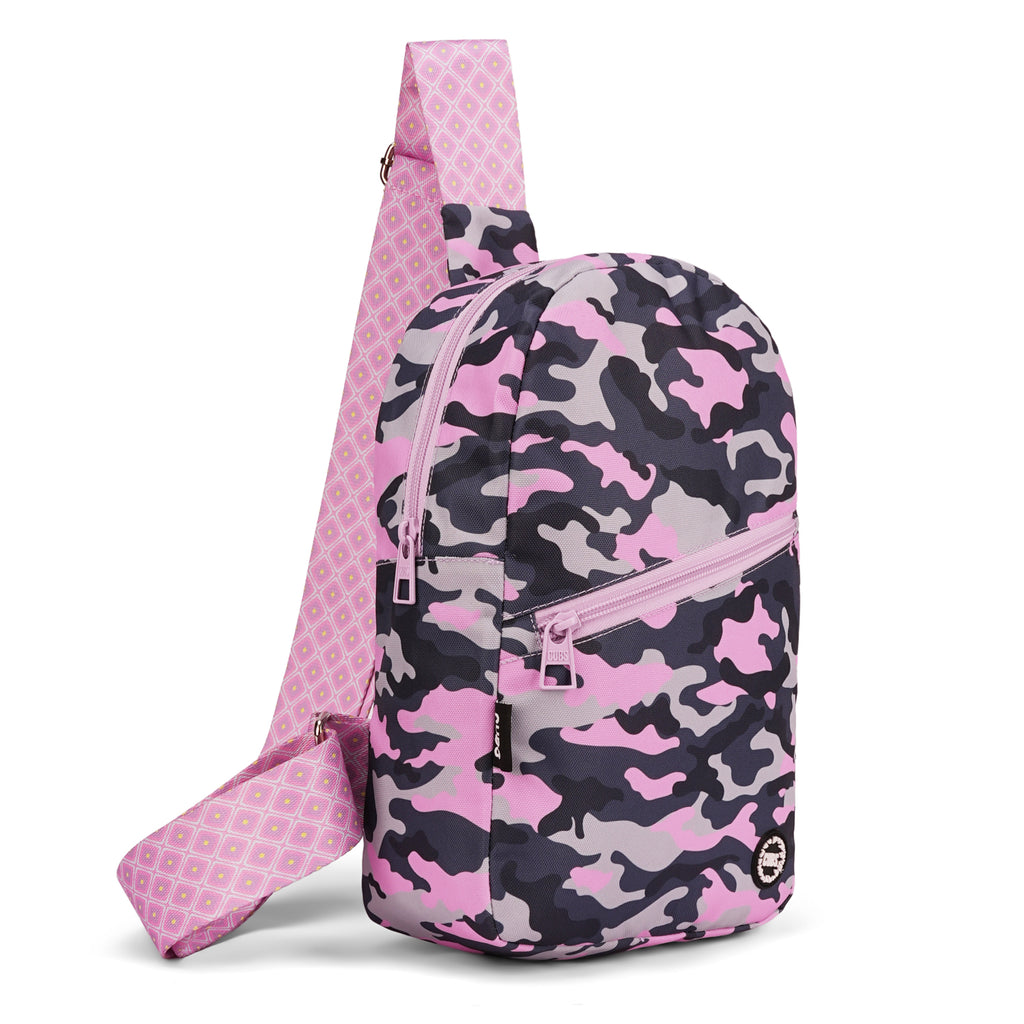 Grey Camo Sling Front Zipper Crossbody Bag