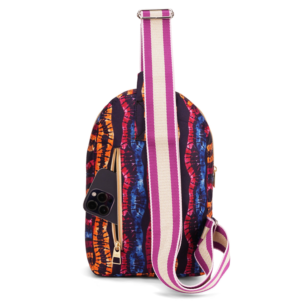Multi-Color ZigZags Sling Front Zipper Crossbody Bag