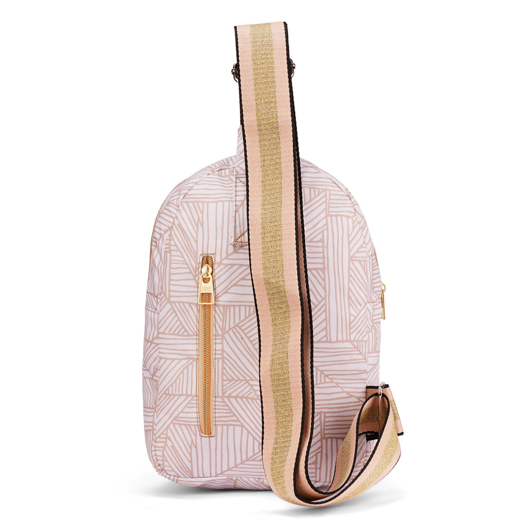 Gloden Lines Sling Front Zipper Crossbody Bag