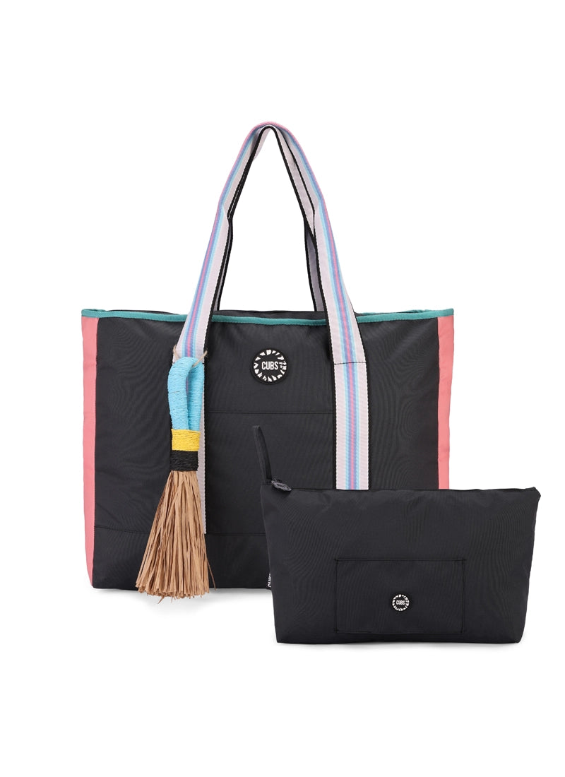 Black & Turquoise single Face Tote Bag