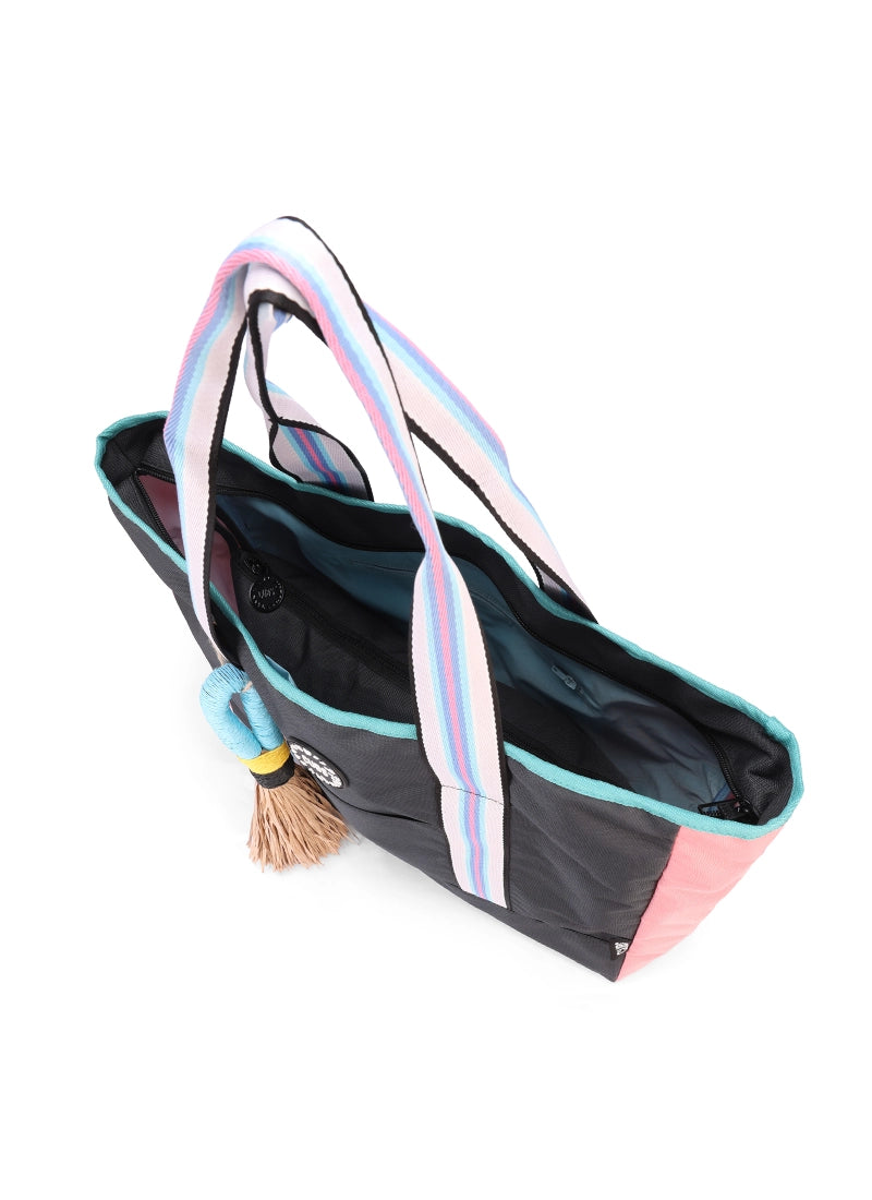 Black & Turquoise single Face Tote Bag