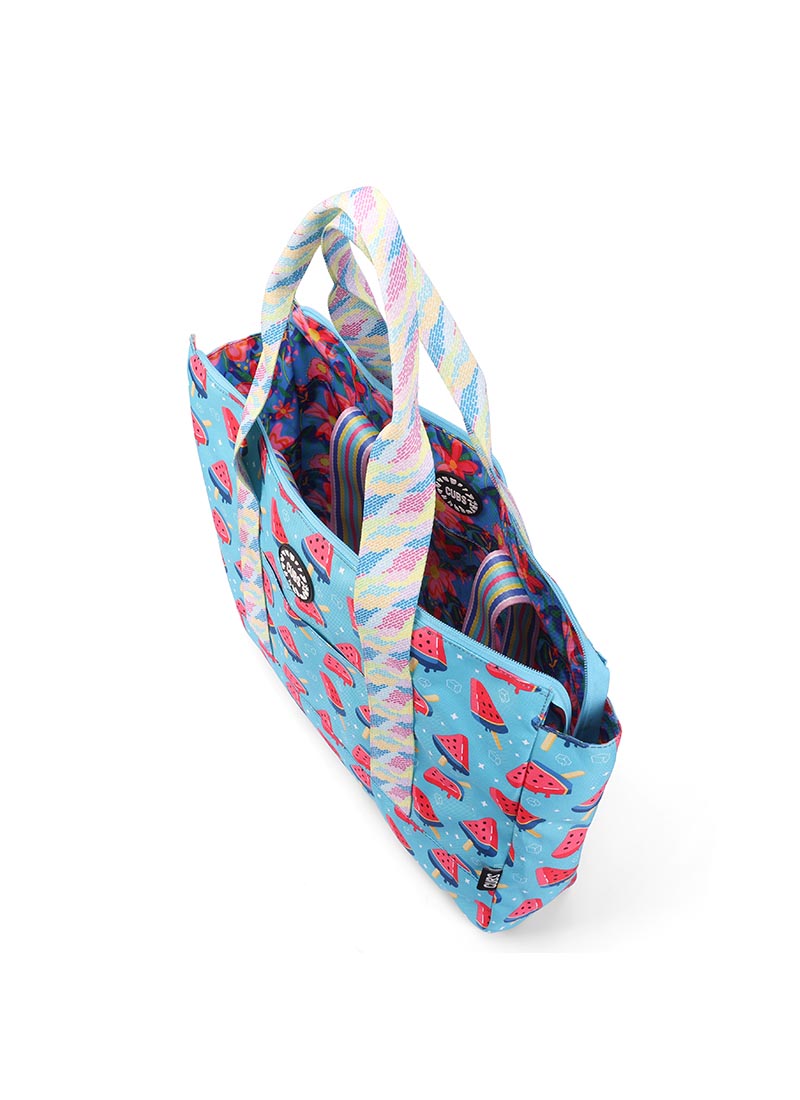 Bluish Flowers and Watermelon Ice-Cream Double Face Tote Bag