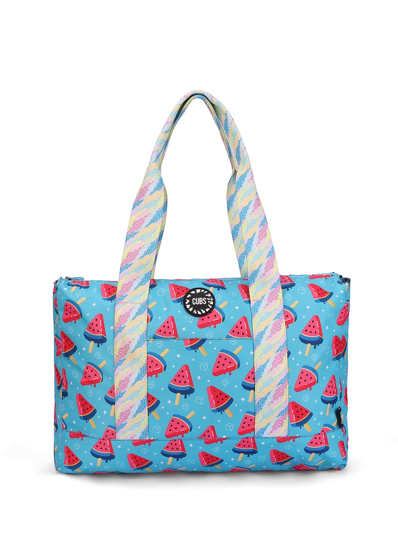 Bluish Flowers and Watermelon Ice-Cream Double Face Tote Bag